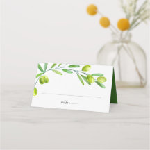 Groene Aquarel Olijftak Initialen Datum