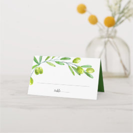 Groene Aquarel Olijftak Initialen Datum Plaatskaartje