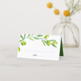 Groene Aquarel Olijftak Initialen Datum Plaatskaartje