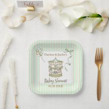 Groene Aquarel Paard Draaimolen Baby Shower