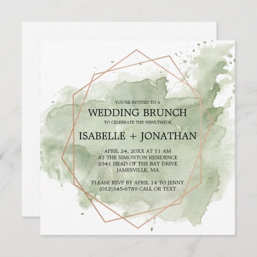 Groene Aquarel Post-Huwelijk Brunch Uitnodigingen (Voorkant / Achterkant)