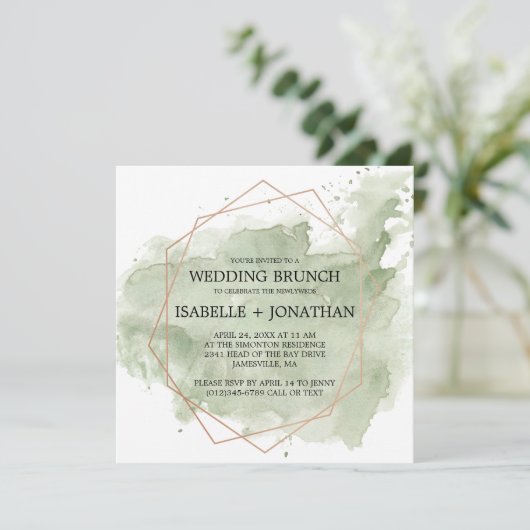 Groene Aquarel Post-Huwelijk Brunch Uitnodigingen (Staand voorkant)