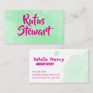 Groene Aquarel Roze Schrift Zakelijke Kaart Visitekaartje