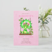 Groene Aquarel Triceratops Meisje Baby Shower Kaart (Staand voorkant)