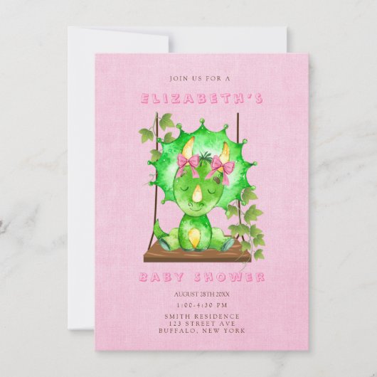 Groene Aquarel Triceratops Meisje Baby Shower Kaart (Voorkant)