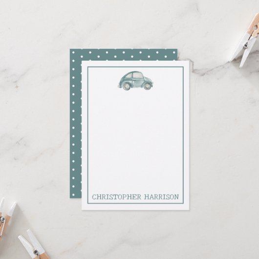 Groene Aquarel Vintage Retro Buggy Bug Auto (Voorkant / Achterkant in situ)