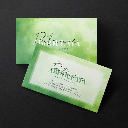 Groene Aquarel Vlecht Stylist Script Typografie Visitekaartje