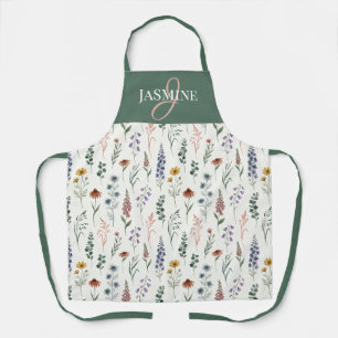 Groene Aquarel Wilde Bloem Boho Initiaal Naam Schort