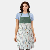 Groene Aquarel Wilde Bloem Boho Initiaal Naam Schort (Gedragen)