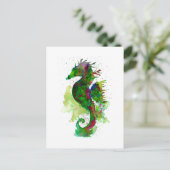 Groene Aquarel Zeepaardje Briefkaart (Staand voorkant)
