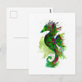 Groene Aquarel Zeepaardje Briefkaart (Voorkant / Achterkant)