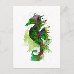 Groene Aquarel Zeepaardje Briefkaart