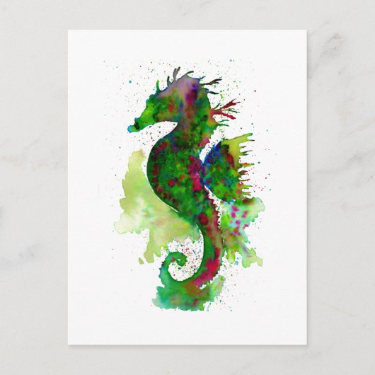 Groene Aquarel Zeepaardje Briefkaart (Voorkant)