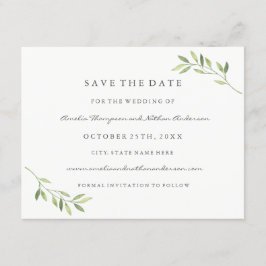 Groene Aquarelblad Huwelijk Trouwdatum Opslaan Save The Date