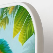 Groene ara tropisch bloemmotief pickleball paddle (Links Detail)