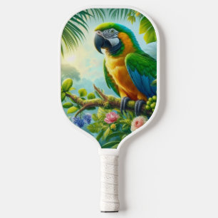 Groene ara tropisch bloemmotief pickleball paddle