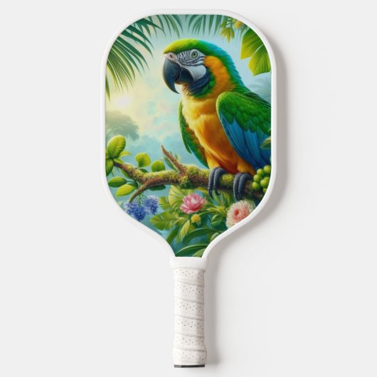 Groene ara tropisch bloemmotief pickleball paddle (Voorkant)