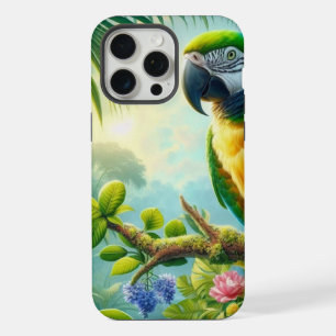 Groene ara tropische bloemen iPhone 15 pro max case