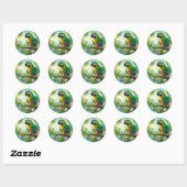 Groene ara tropische bloemen ronde sticker (Vel)