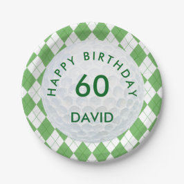 Groene Argyle geruite golf 60ste verjaardag Papieren Bordje
