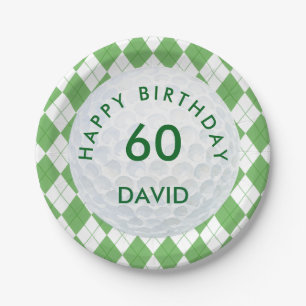 Groene Argyle geruite golf 60ste verjaardag Papieren Bordje