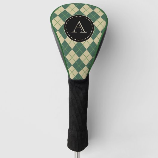 Groene argyle golfclubhoes met monogram golfheadcover (Voorkant)