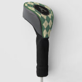 Groene argyle golfclubhoes met monogram golfheadcover (Schuin)