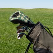 Groene argyle golfclubhoes met monogram golfheadcover (Insitu)