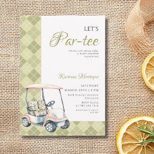 Groene Argyle Golfkar Laat Par Tee Baby Shower Uit Kaart