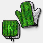 Groene Argyle Klaver Iers gepersonaliseerd Ovenwant & Pannenlap Set (Voorkant / Achterkant)