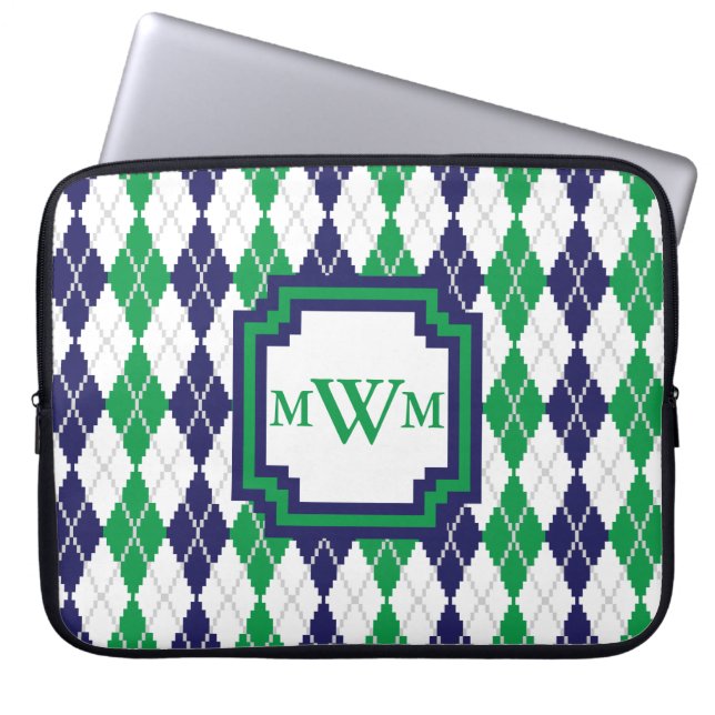 Groene Argyle-laptophoes Laptop Sleeve (Voorkant)