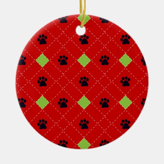 Groene Argyle Paw-afdrukken Keramisch Ornament (Voorkant)