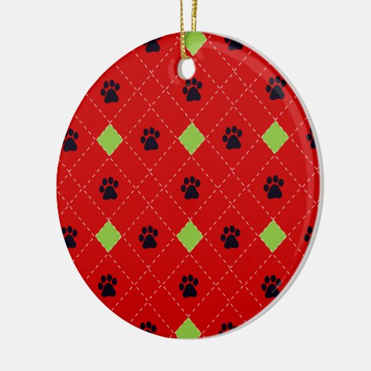Groene Argyle Paw-afdrukken Keramisch Ornament (Links)