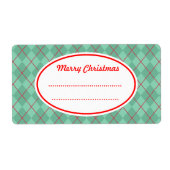 Groene Argyle Prettig Kerst Labels (Voorkant)