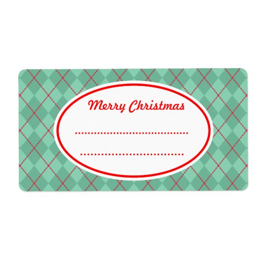 Groene Argyle Prettig Kerst Labels (Voorkant)