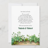 Groene arrangement en foto lente bruiloft bedankkaart (Achterkant)
