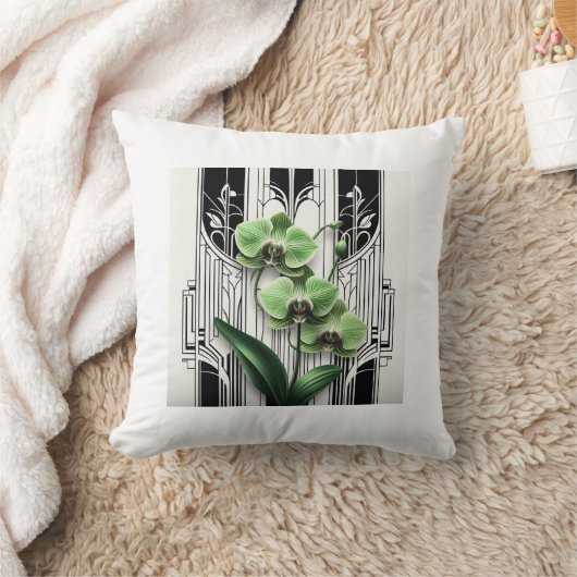 Groene Art Deco Bloemen Kussen (Deken)