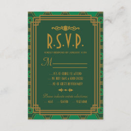 Groene Art Deco Bruiloft RSVP Kaarten