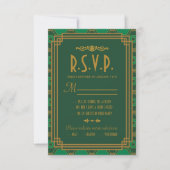 Groene Art Deco Bruiloft RSVP Kaarten (Voorkant)