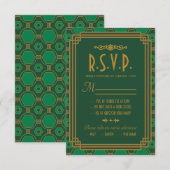 Groene Art Deco Bruiloft RSVP Kaarten (Voorkant / Achterkant)