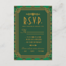 Groene Art Deco Bruiloft RSVP Kaarten