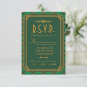 Groene Art Deco Bruiloft RSVP Kaarten Kaartje (Staand voorkant)