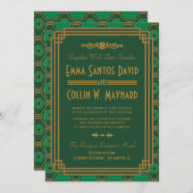 Groene Art Deco bruiloft uitnodigingen