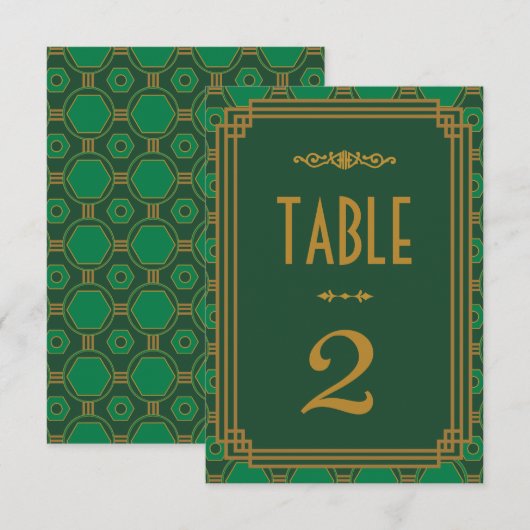 Groene Art Deco Tafel Nummers voor Huwelijk Kaart (Voorkant / Achterkant)
