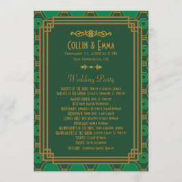 Groene Art Deco Trouwprogramma's Programmakaart