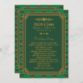 Groene Art Deco Trouwprogramma's Programmakaart (Voorkant / Achterkant)