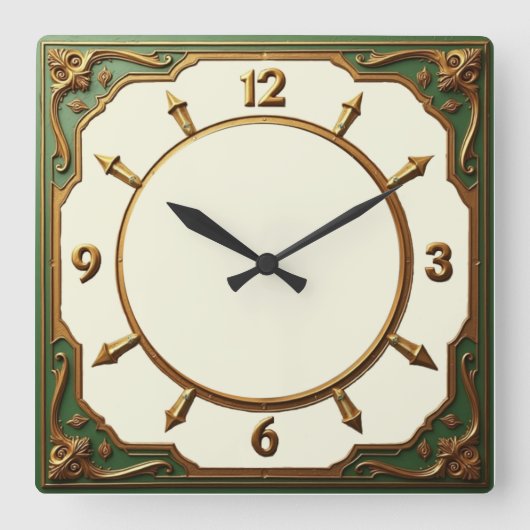 Groene Art Deco Vierkante Klok (Voorkant)