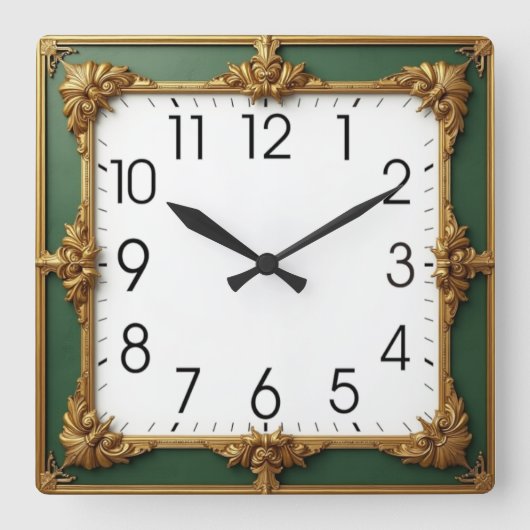 Groene Art Deco Vierkante Klok (Voorkant)