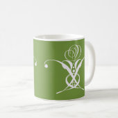 Groene Art Deco Wit Bloeiend Roos Koffiemok (Voorkant rechts)