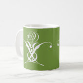 Groene Art Deco Wit Bloeiend Roos Koffiemok (Voorkant links)